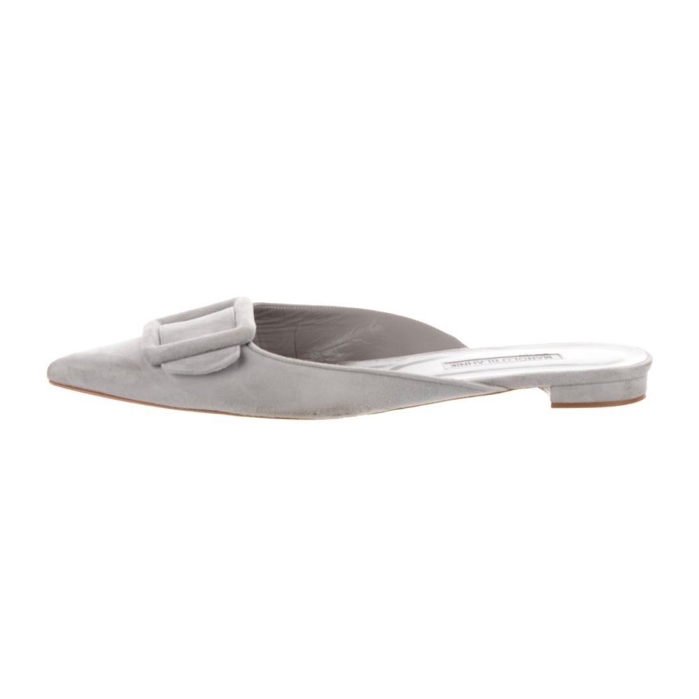 Manolo Blahnik gray suede maysail mules